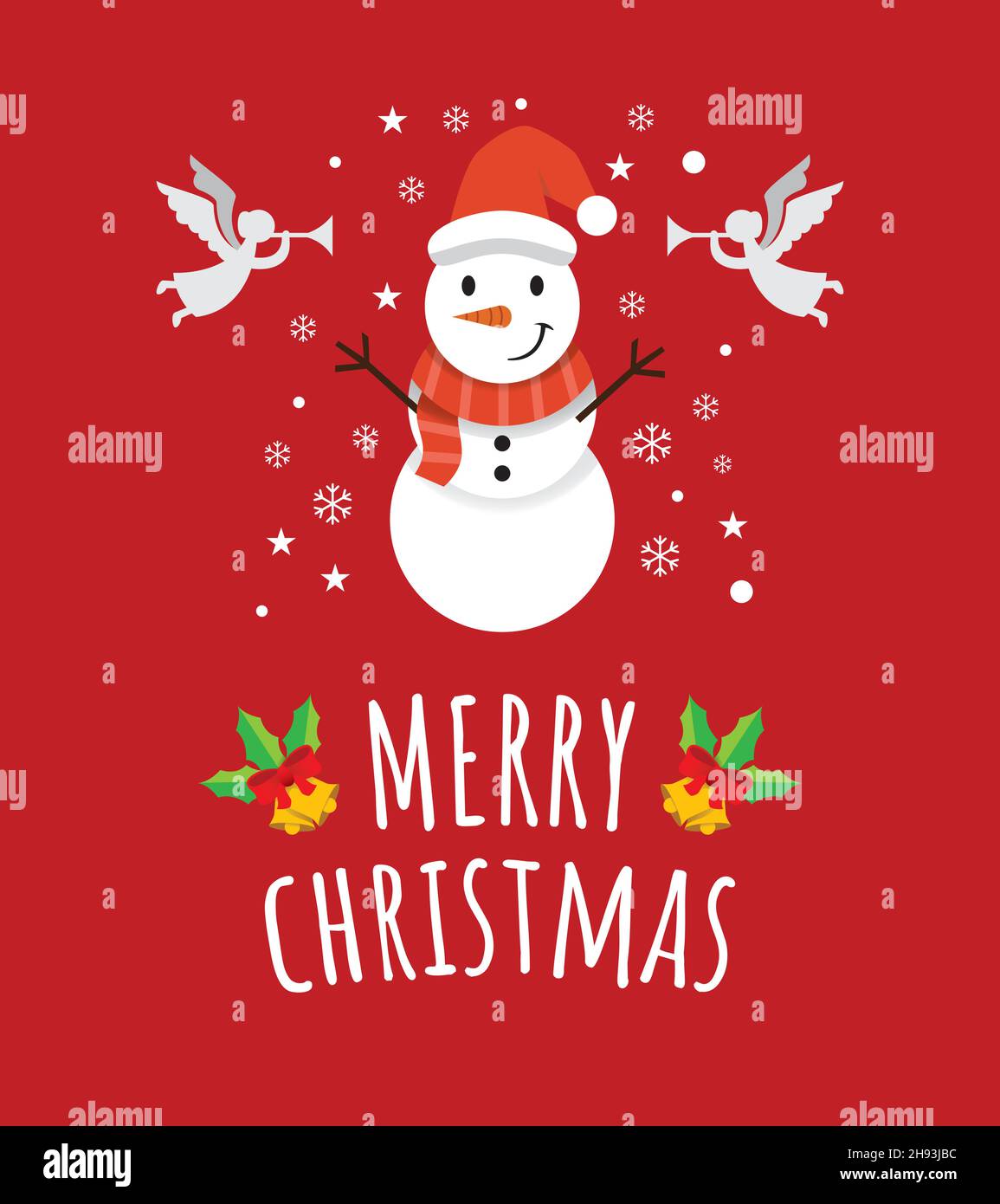 Cute Greeting Merry Christmas Card with cute snowman and fairy ...