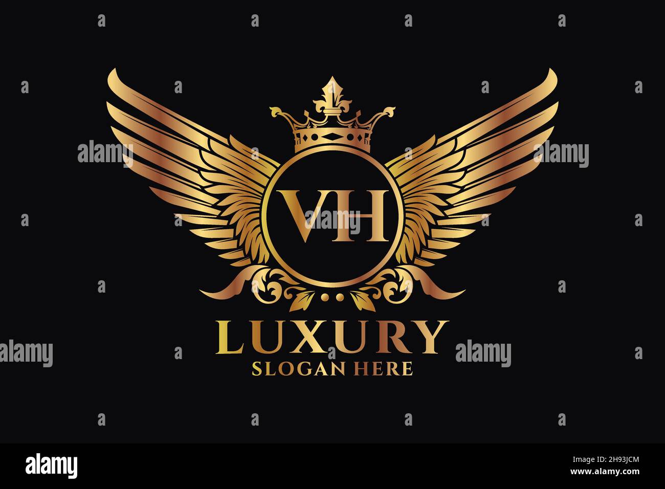 Luxury royal wing Letter VH crest Gold color Logo vector, Victory logo ...