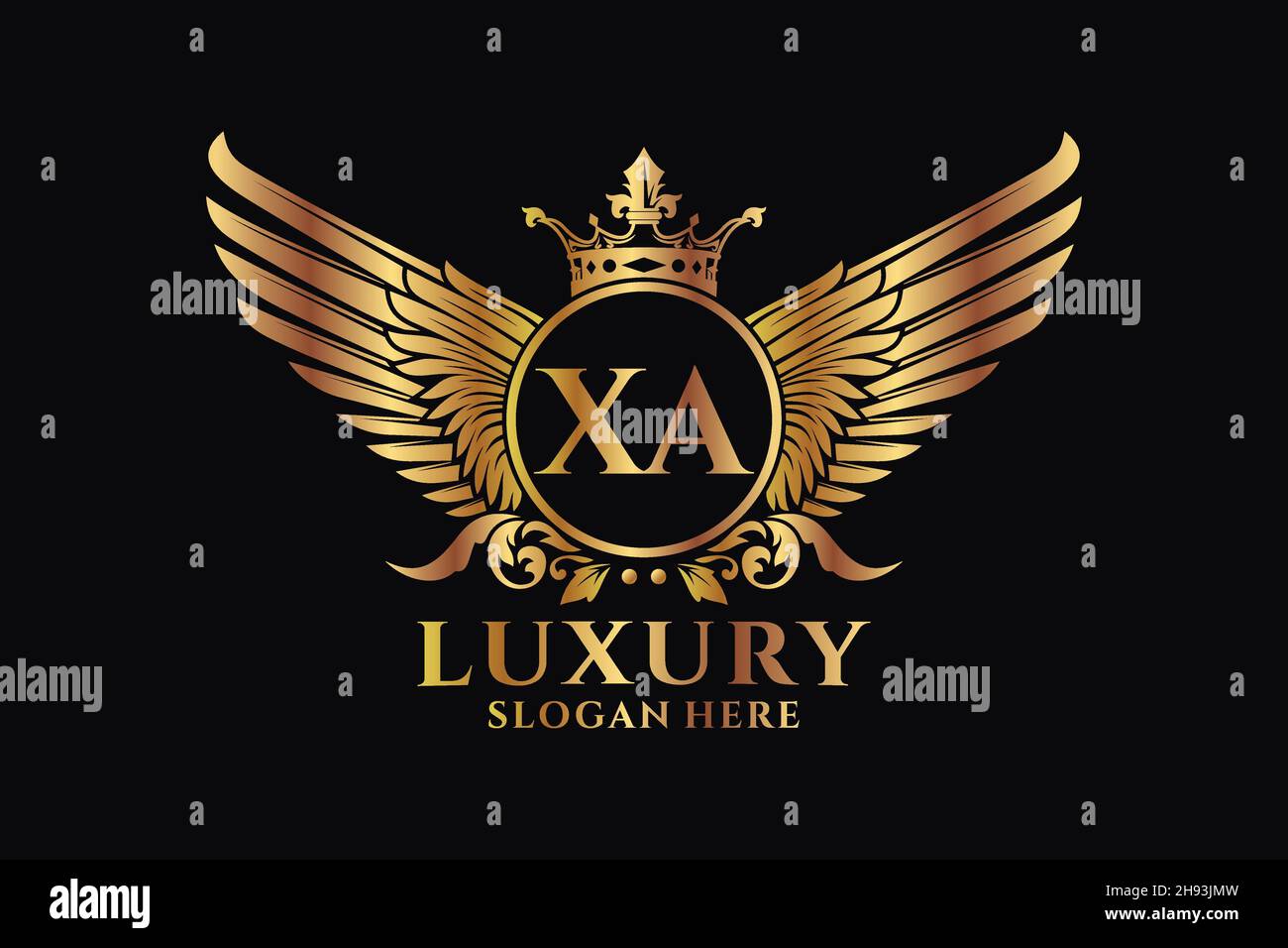 Luxury royal wing Letter XA crest Gold color Logo vector, Victory logo, crest logo, wing logo, vector logo . Stock Vector