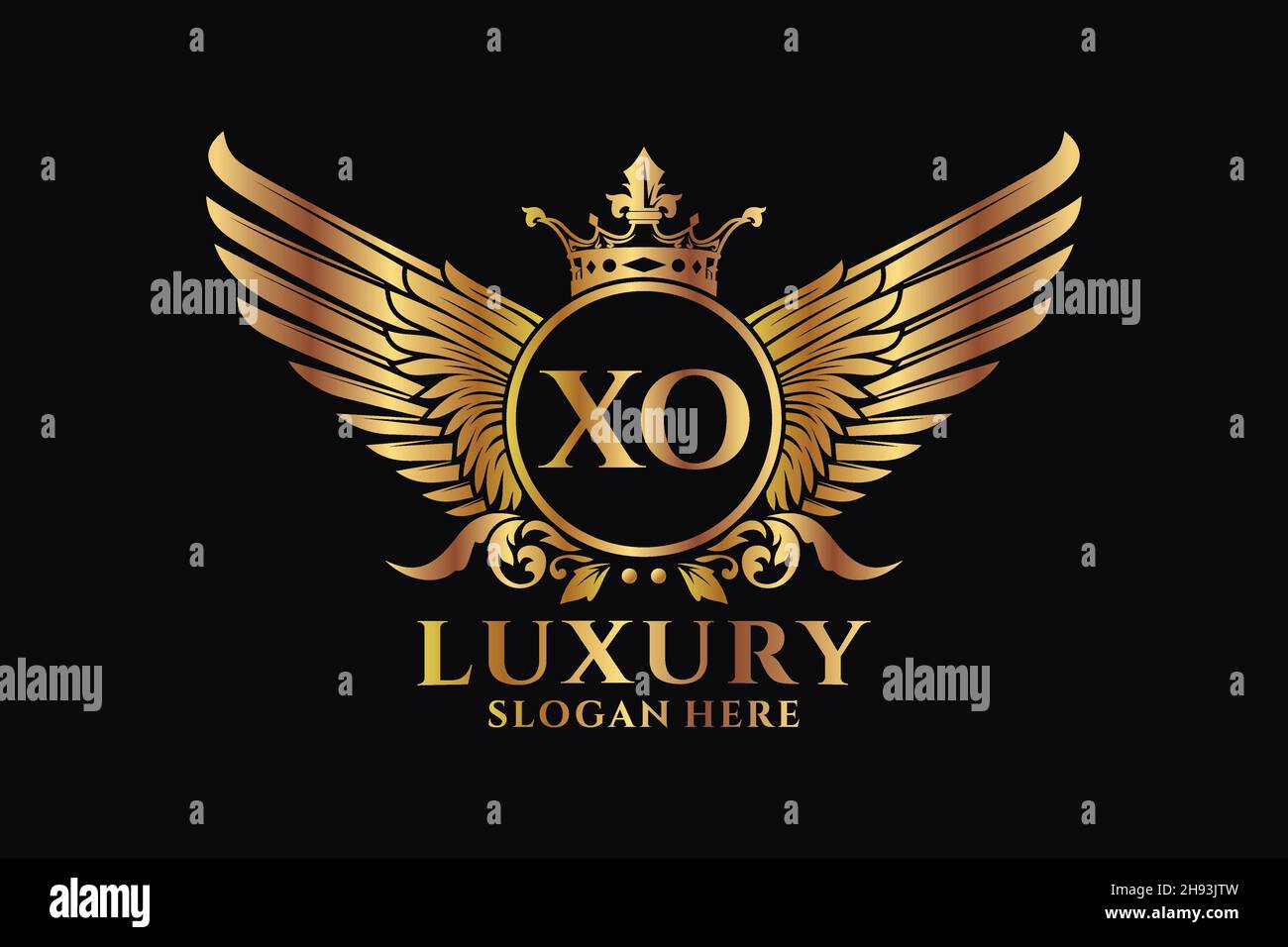 Luxury royal wing Letter XO crest Gold color Logo vector, Victory logo, crest logo, wing logo, vector logo . Stock Vector