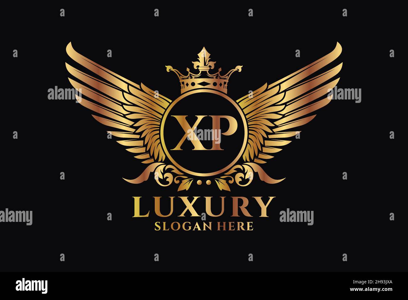 Luxury royal wing Letter XP crest Gold color Logo vector, Victory logo, crest logo, wing logo, vector logo . Stock Vector