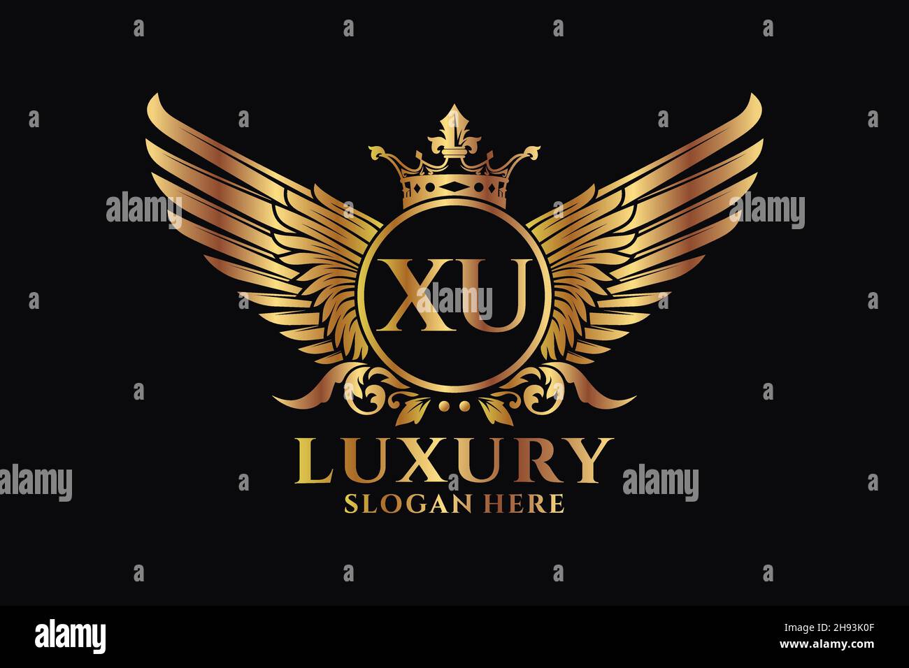 Luxury royal wing Letter XU crest Gold color Logo vector, Victory logo, crest logo, wing logo, vector logo . Stock Vector