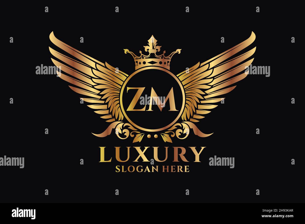 Luxury royal wing Letter ZM crest Gold color Logo vector, Victory logo, crest logo, wing logo, vector logo . Stock Vector