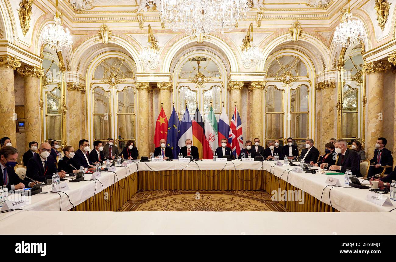 Vienna, Austria. 04th Dec, 2021. (211204) -- VIENNA, Dec. 4, 2021 (Xinhua) -- Photo taken on Dec. 3, 2021 shows a meeting of the Joint Commission on the Joint Comprehensive Plan of Action (JCPOA) in Vienna, Austria. The meeting was about talks on the nuclear issue of Iran. (EU Delegation in Vienna/Handout via Xinhua) Credit: Xinhua/Alamy Live News Stock Photo