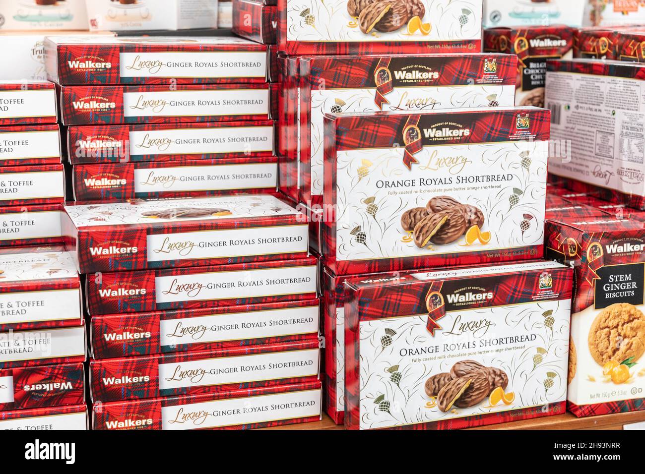Walkers shortbread and ginger royals and orange royals shortbread for sale  in an australian supermarket prior to Christmas Stock Photo - Alamy