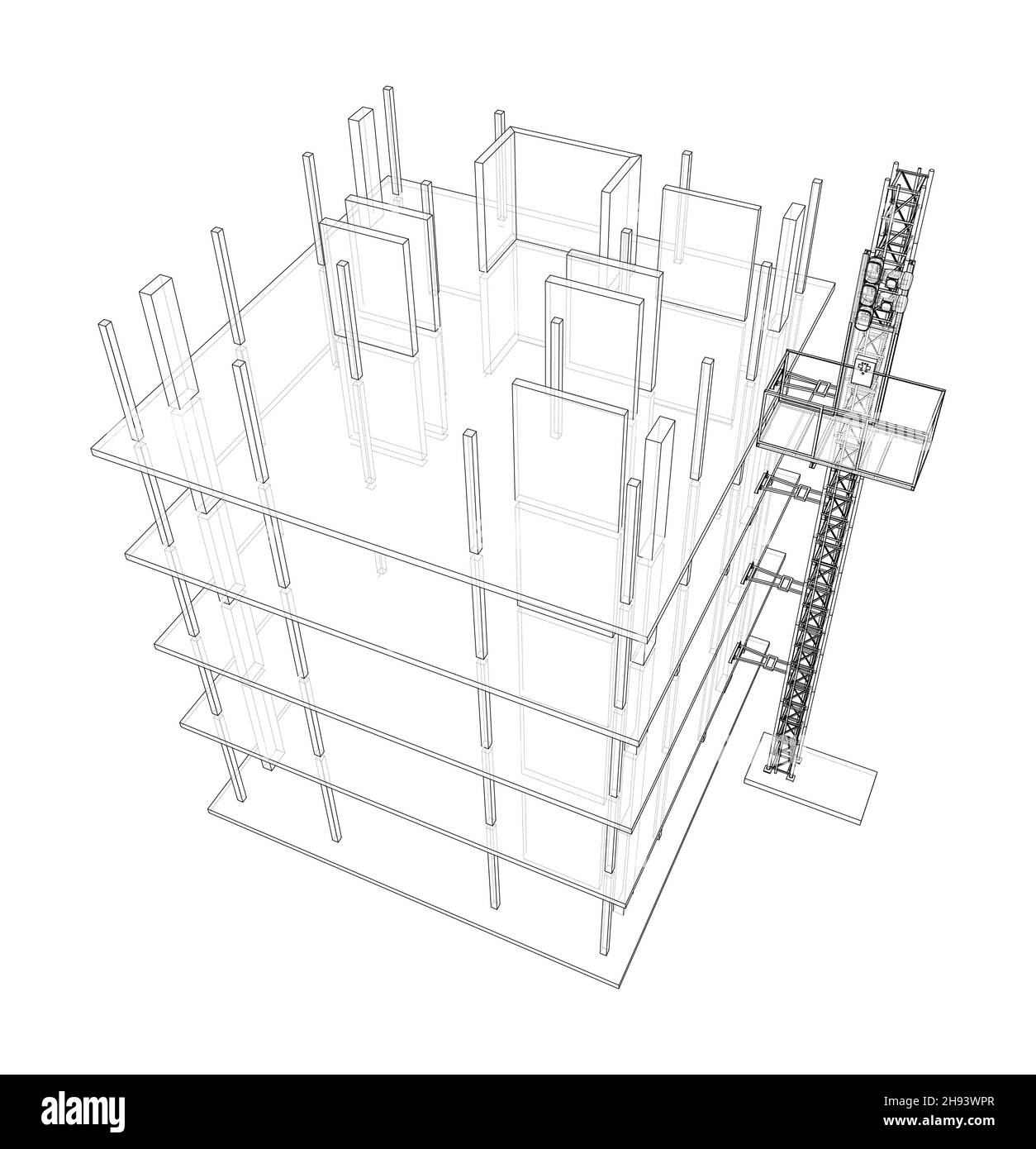 Building under construction with mast lifts Stock Photo