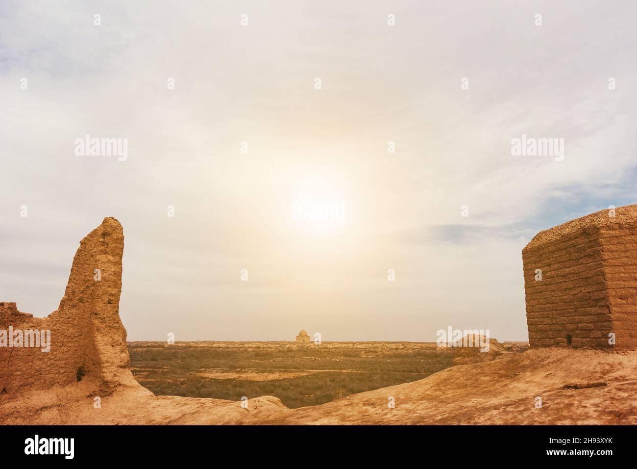 Landscape view of sultan Sanjar's tomb in Merv, Turkmenistan on a bright sunny day Stock Photo