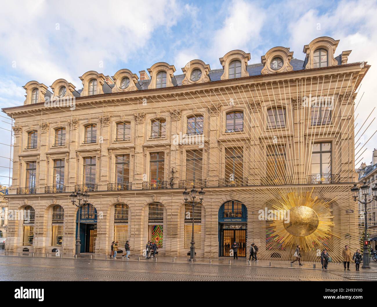 Paris, France - 12 01 2021: Place vendome. View of the facade of Louis ...