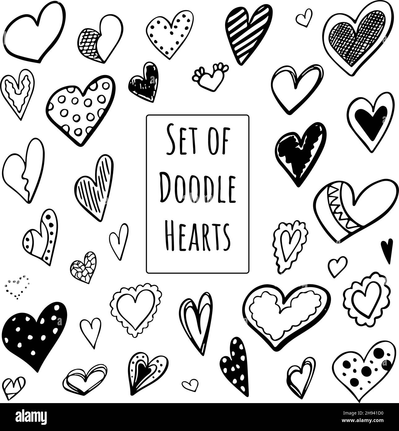 collection set of hand drawn scribble hearts isolated on white ...