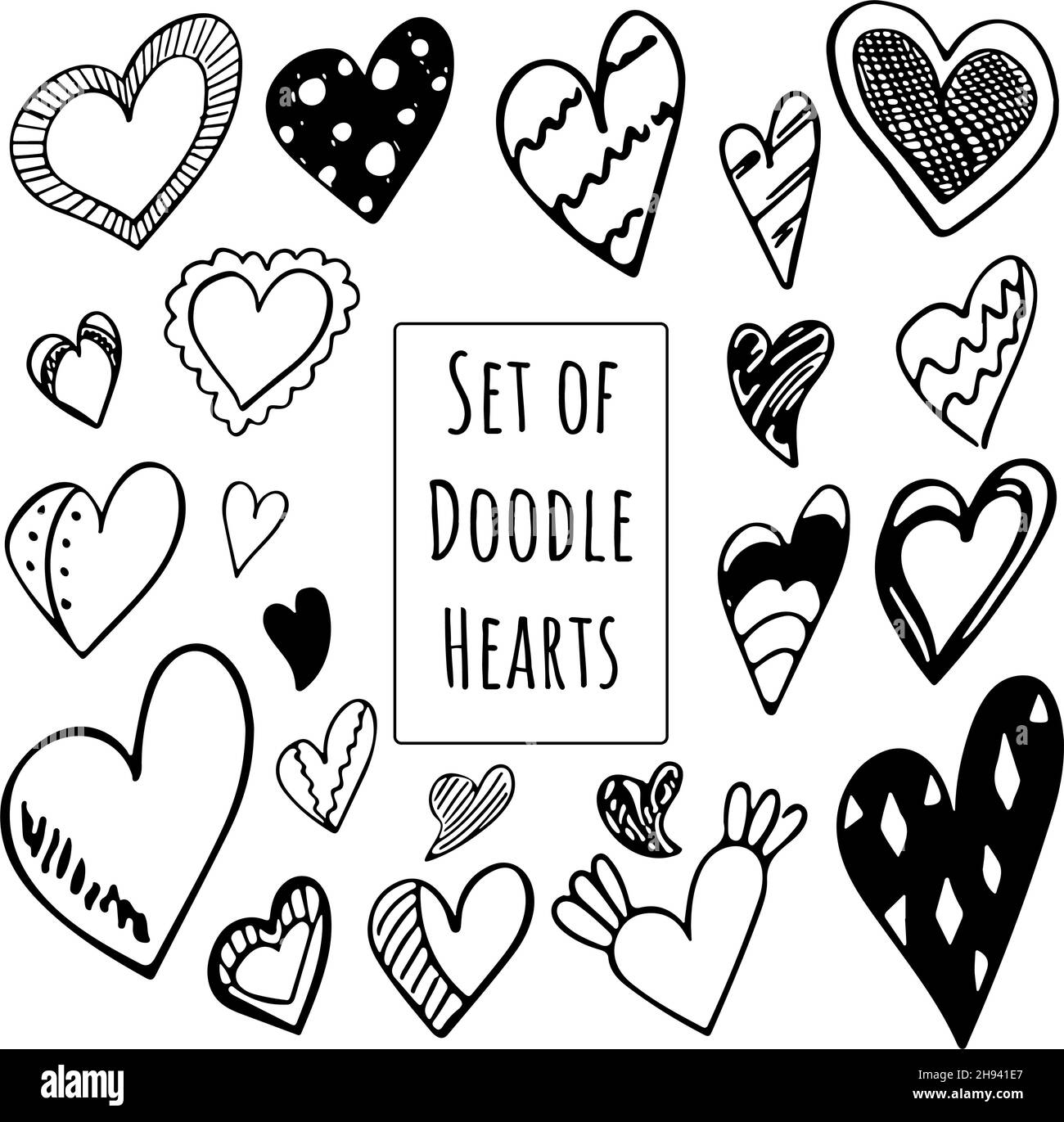 collection set of hand drawn scribble hearts isolated on white ...