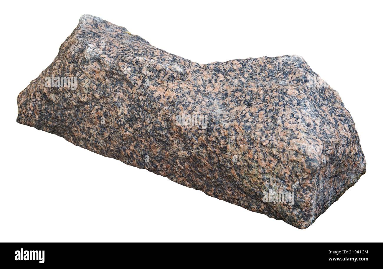 A roughly cut granite stone. Isolated on white Stock Photo