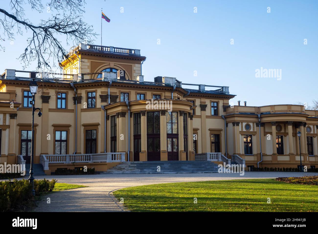 Traku Voke Manor is a former residential manor in Traku Voke. Historicist architecture with elements of neo-Gothic, classicism, eclectic style Stock Photo
