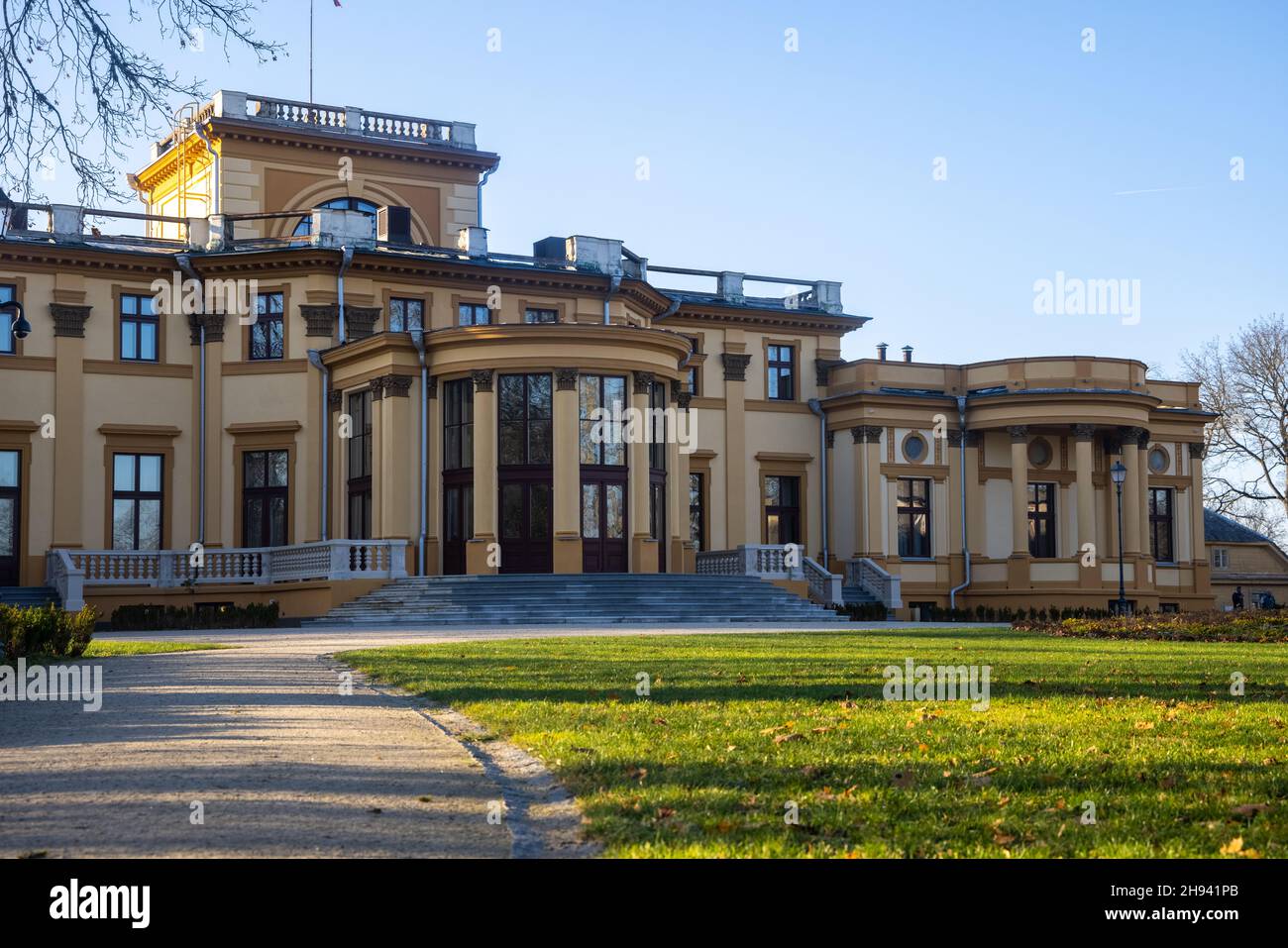 Traku Voke Manor is a former residential manor in Traku Voke. Historicist architecture with elements of neo-Gothic, classicism, eclectic style Stock Photo