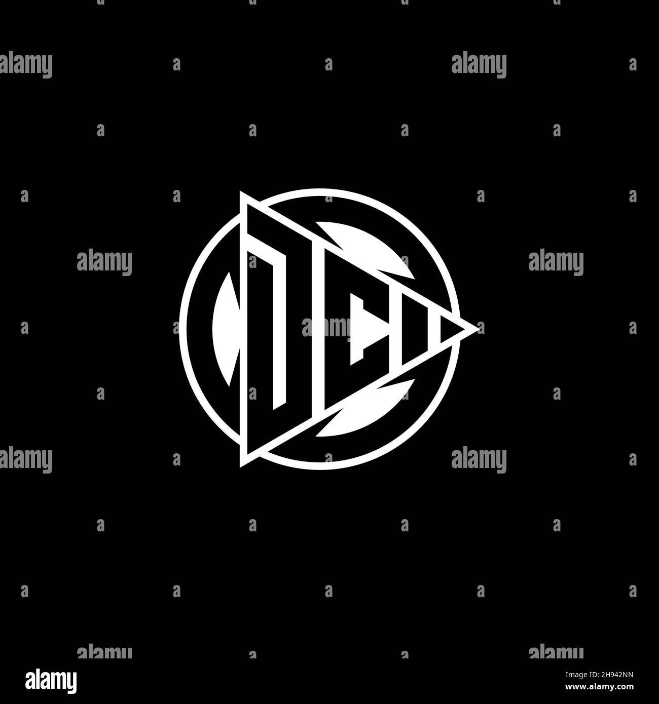 DC Monogram logo letter with triangle play shape and circle rounded style on isolated background. Triangle circle monogram logo, triangle play button Stock Vector