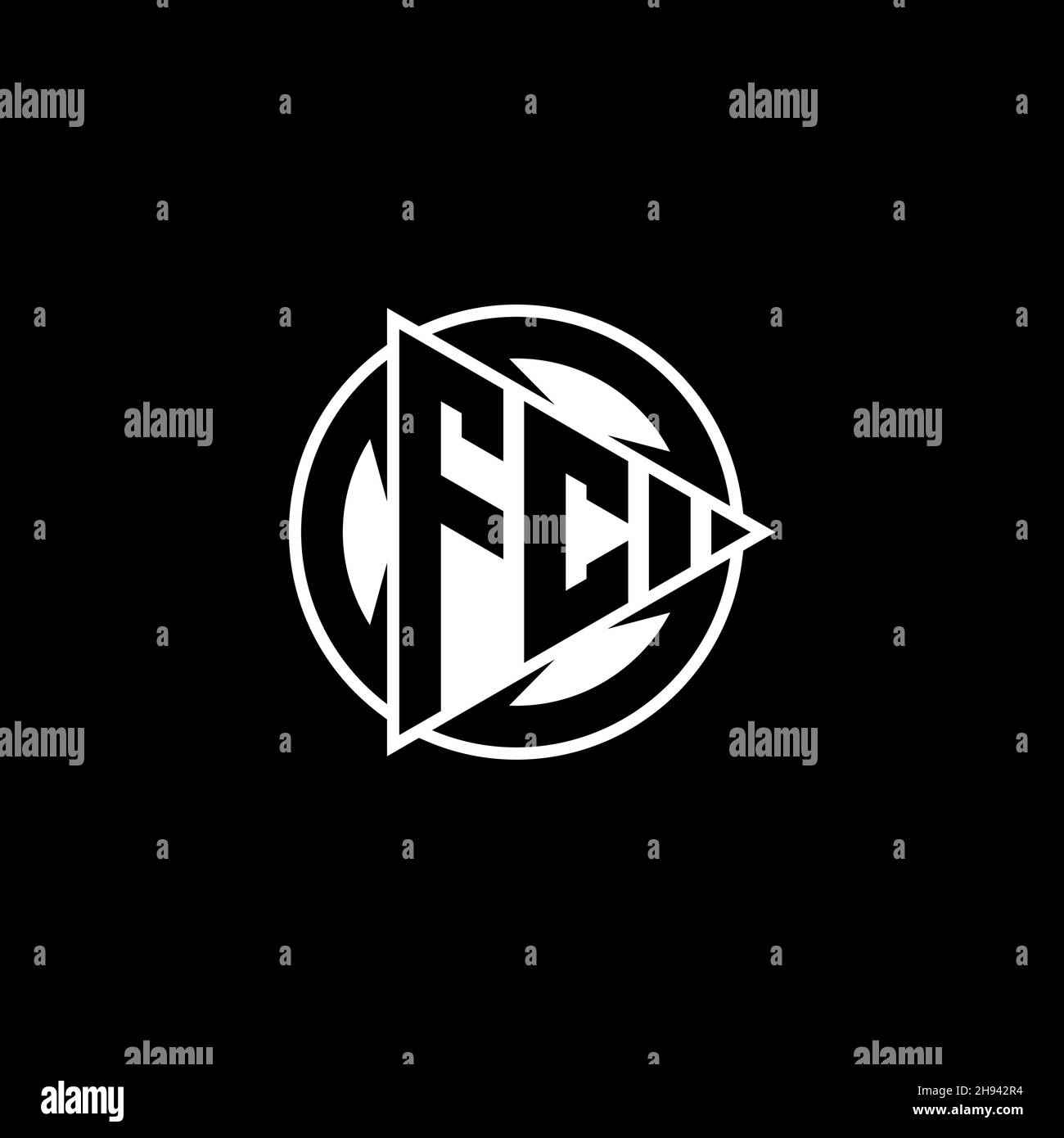 FC Monogram logo letter with triangle play shape and circle rounded style on isolated background. Triangle circle monogram logo, triangle play button Stock Vector