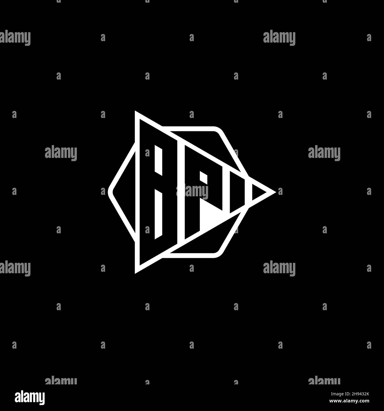 BP Monogram logo letter with triangle play button shape hexagonal rounded. Triangle circle monogram logo, triangle shield logo letter. Stock Vector