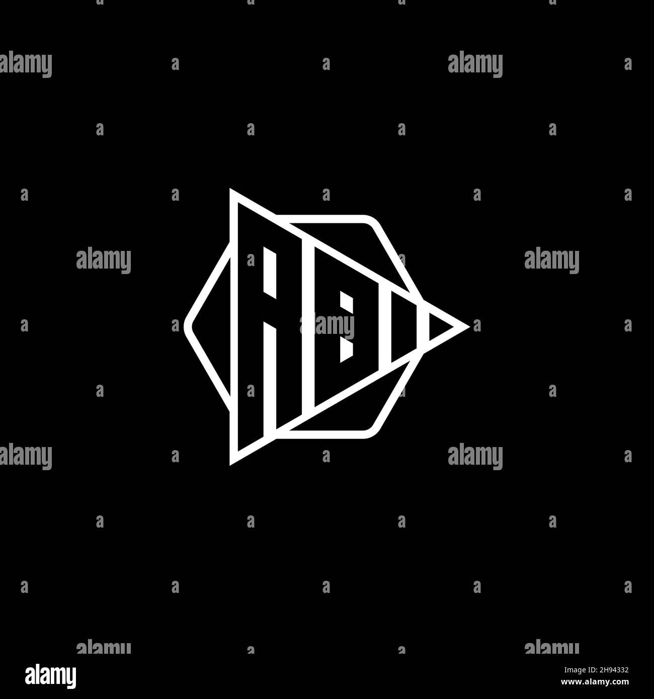 AB Monogram logo letter with triangle play button shape hexagonal rounded. Triangle circle monogram logo, triangle shield logo letter. Stock Vector
