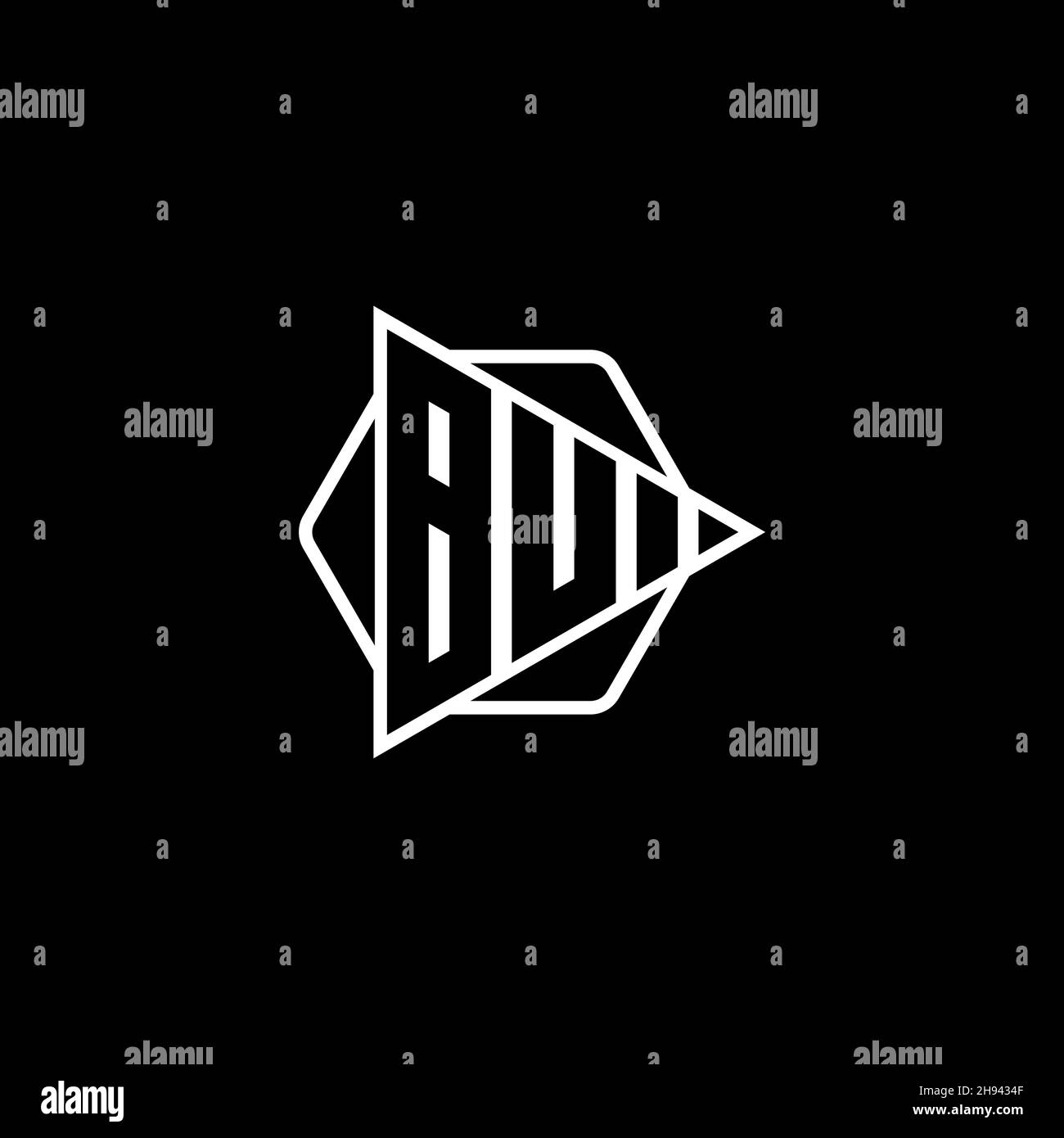 BU Monogram logo letter with triangle play button shape hexagonal rounded. Triangle circle monogram logo, triangle shield logo letter. Stock Vector