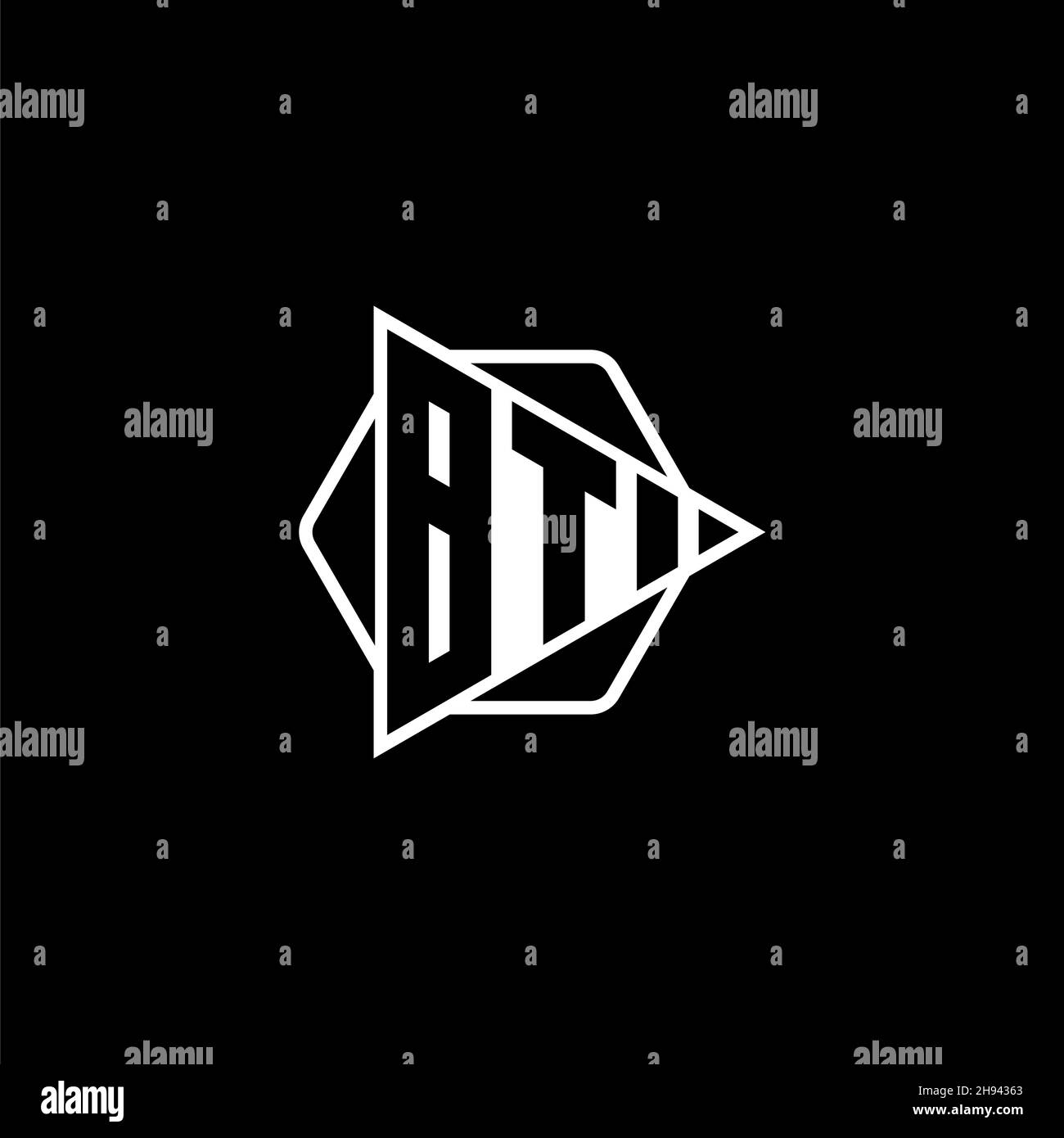 BT Monogram logo letter with triangle play button shape hexagonal rounded. Triangle circle monogram logo, triangle shield logo letter. Stock Vector