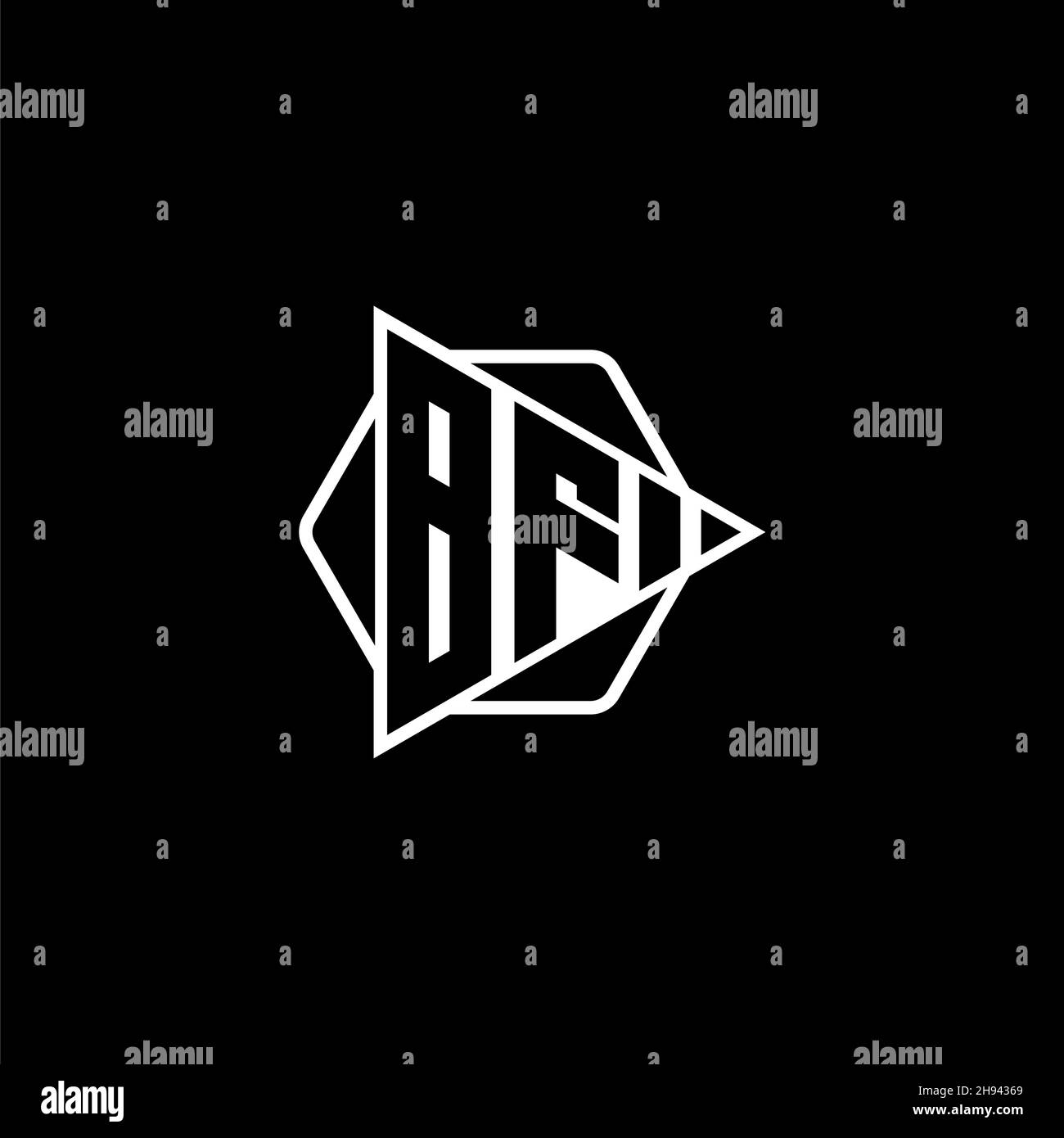 BF Monogram logo letter with triangle play button shape hexagonal rounded. Triangle circle monogram logo, triangle shield logo letter. Stock Vector