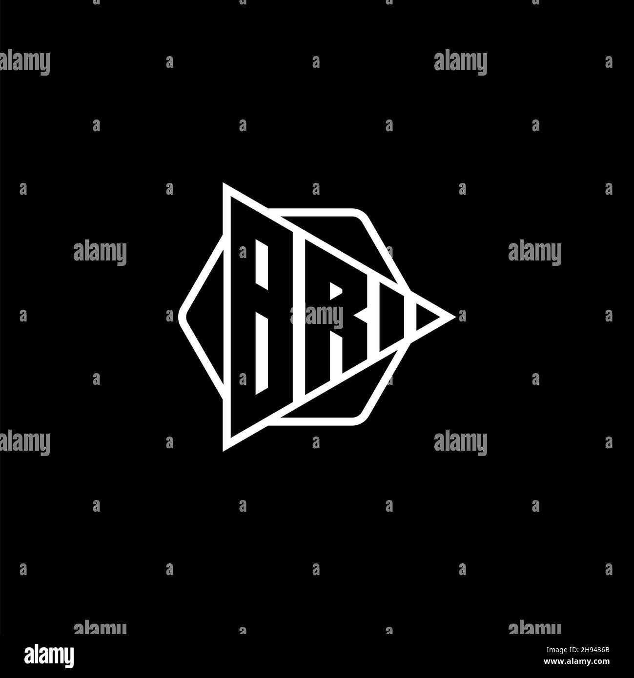 BR Monogram logo letter with triangle play button shape hexagonal rounded. Triangle circle monogram logo, triangle shield logo letter. Stock Vector