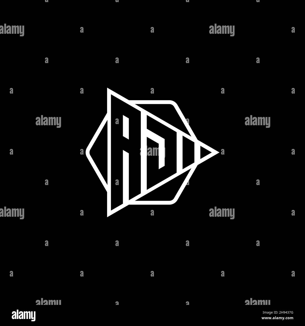 AD Monogram logo letter with triangle play button shape hexagonal rounded. Triangle circle monogram logo, triangle shield logo letter. Stock Vector