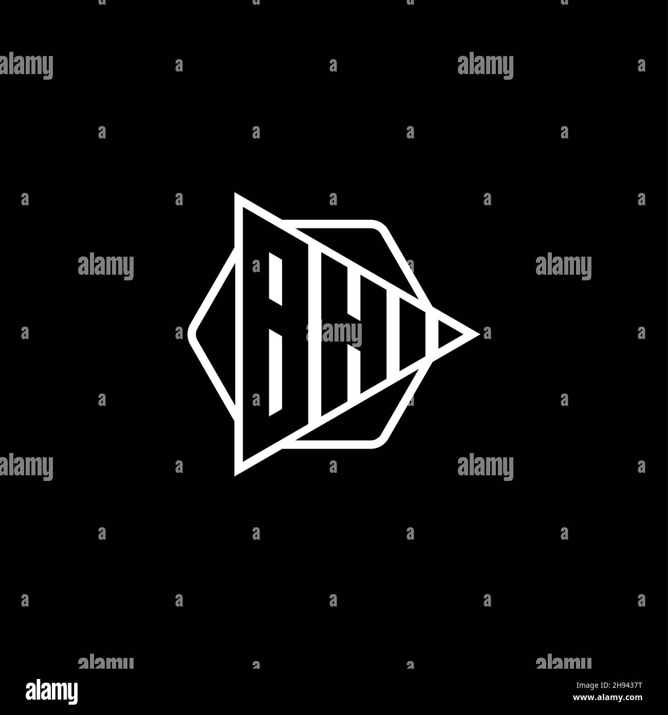 BH Monogram logo letter with triangle play button shape hexagonal rounded. Triangle circle monogram logo, triangle shield logo letter. Stock Vector