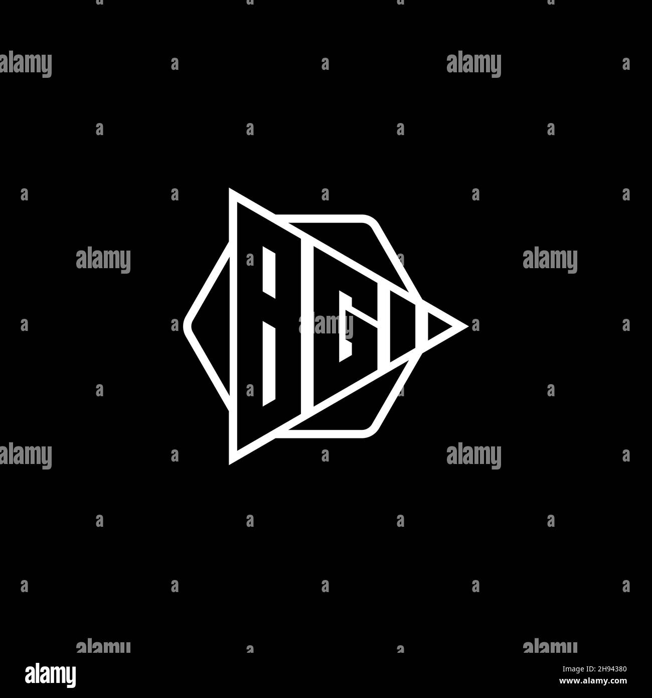 BG Monogram logo letter with triangle play button shape hexagonal rounded. Triangle circle monogram logo, triangle shield logo letter. Stock Vector