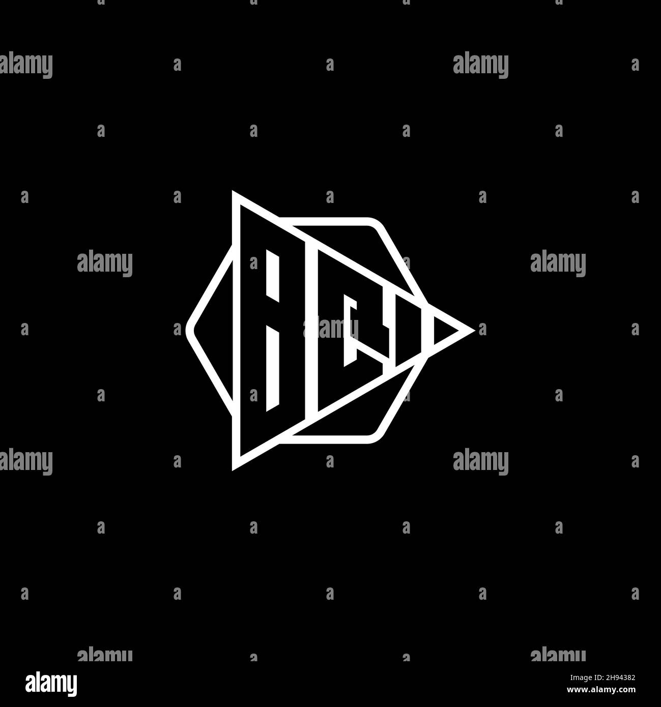 BQ Monogram logo letter with triangle play button shape hexagonal rounded. Triangle circle monogram logo, triangle shield logo letter. Stock Vector