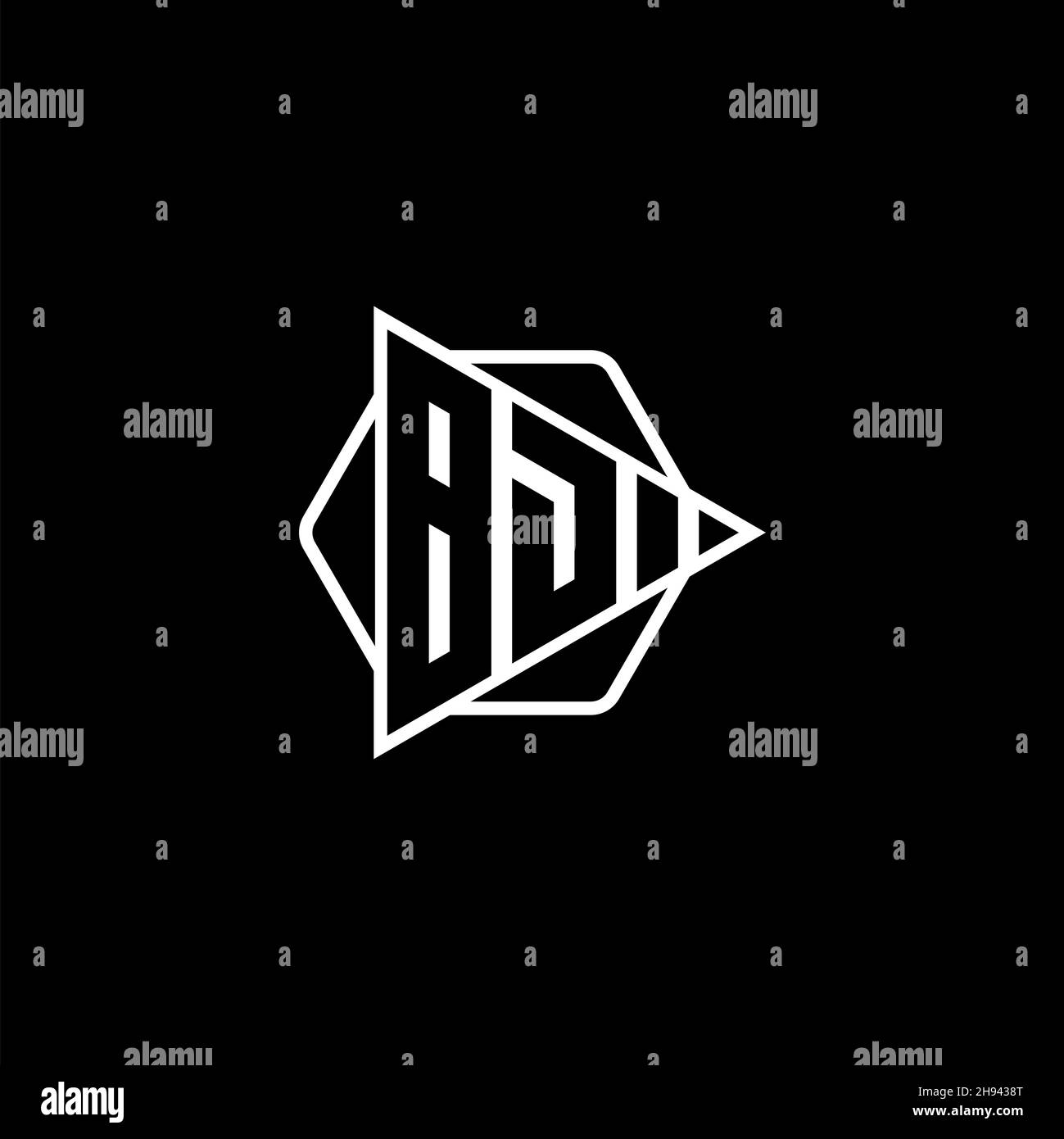 BD Monogram logo letter with triangle play button shape hexagonal rounded. Triangle circle monogram logo, triangle shield logo letter. Stock Vector