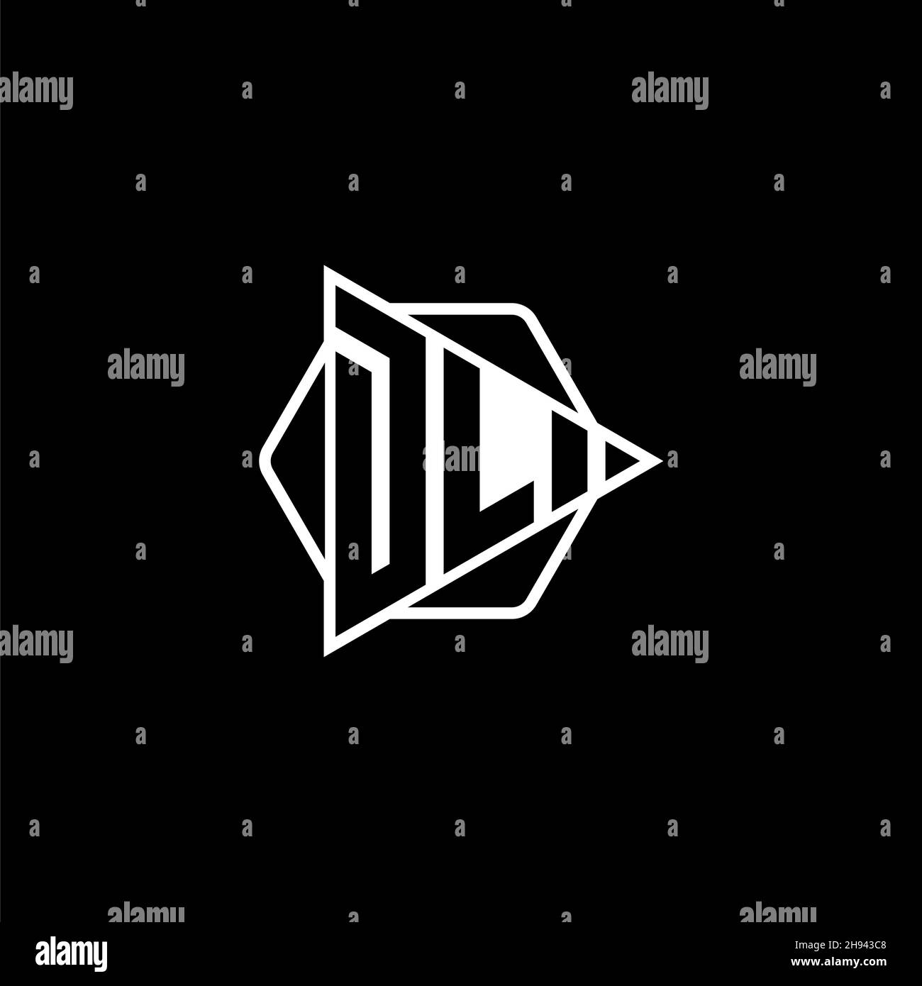 DL Monogram logo letter with triangle play button shape hexagonal ...