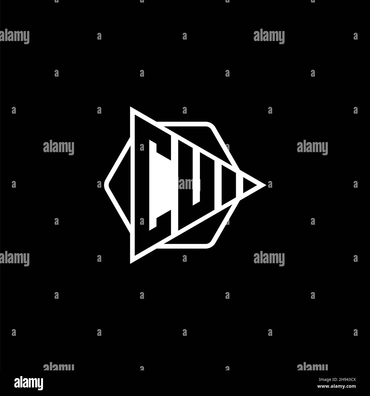 CU Monogram logo letter with triangle play button shape hexagonal rounded. Triangle circle monogram logo, triangle shield logo letter. Stock Vector