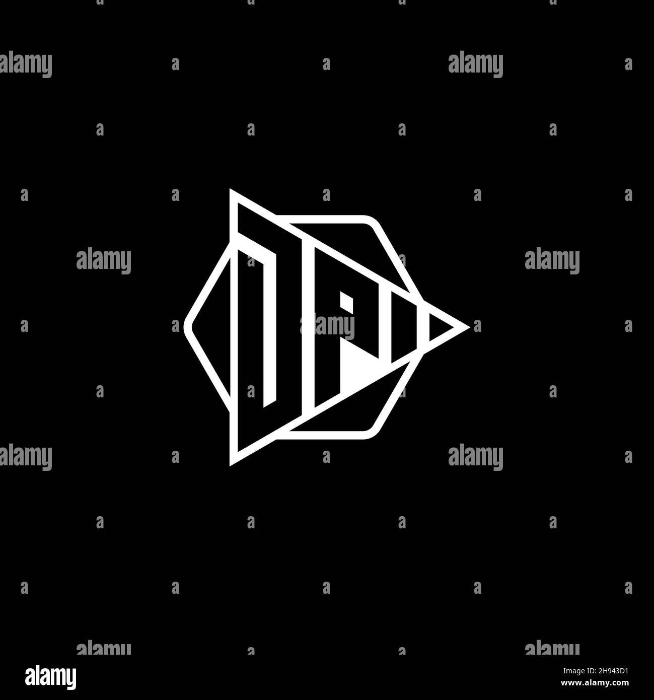 DP Monogram logo letter with triangle play button shape hexagonal rounded. Triangle circle monogram logo, triangle shield logo letter. Stock Vector