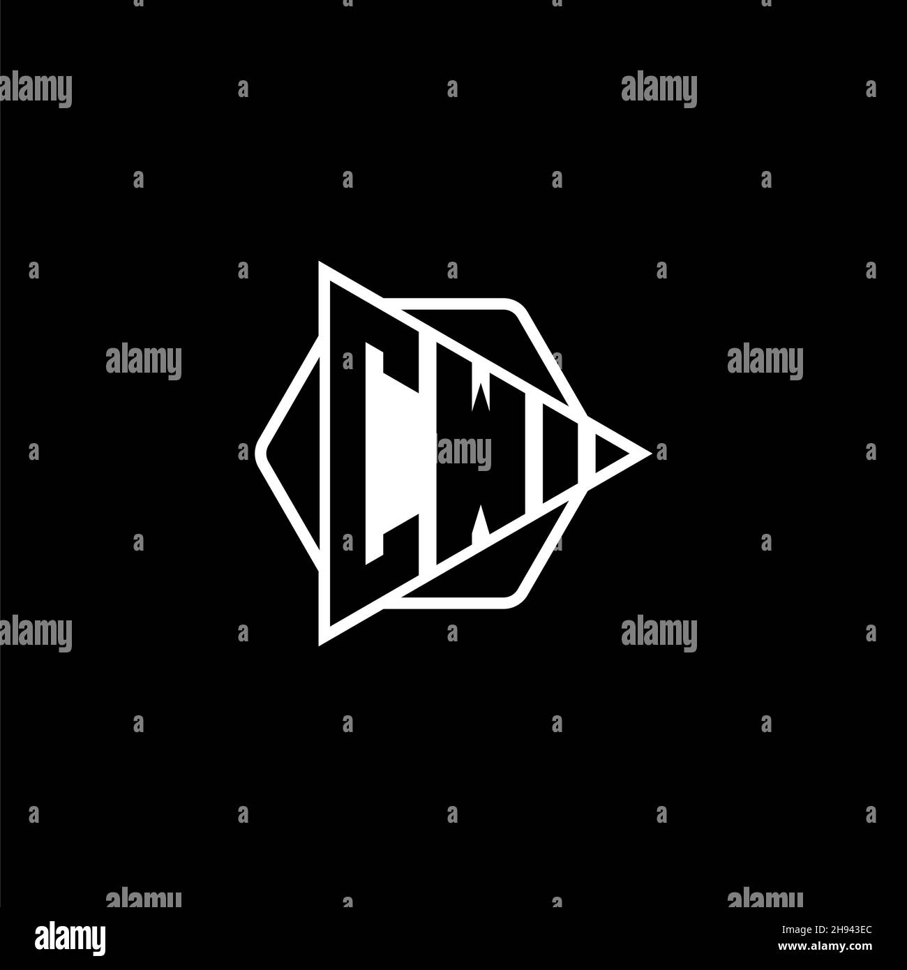 CW Monogram logo letter with triangle play button shape hexagonal rounded. Triangle circle monogram logo, triangle shield logo letter. Stock Vector
