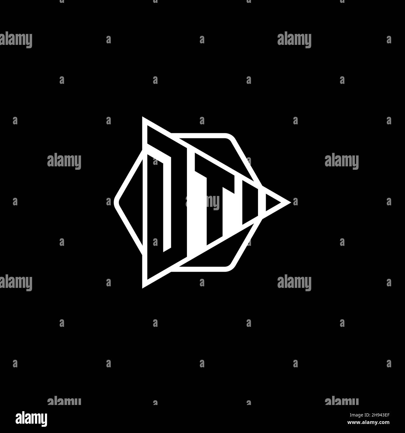 DT Monogram logo letter with triangle play button shape hexagonal rounded. Triangle circle monogram logo, triangle shield logo letter. Stock Vector