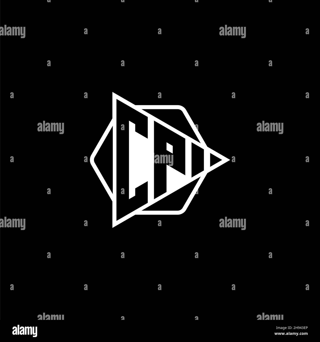 CP Monogram logo letter with triangle play button shape hexagonal rounded. Triangle circle monogram logo, triangle shield logo letter. Stock Vector