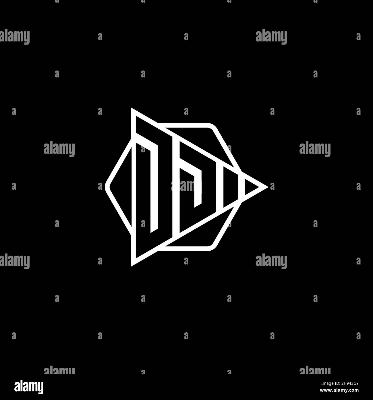 DD Monogram logo letter with triangle play button shape hexagonal rounded. Triangle circle monogram logo, triangle shield logo letter. Stock Vector