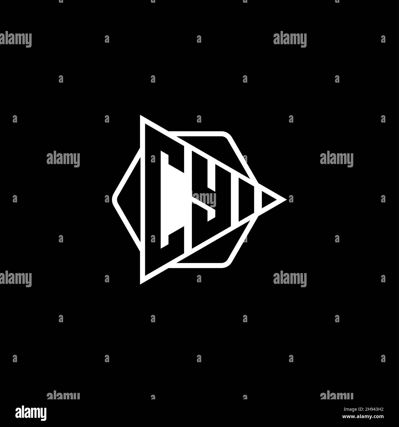 CY Monogram logo letter with triangle play button shape hexagonal rounded. Triangle circle monogram logo, triangle shield logo letter. Stock Vector
