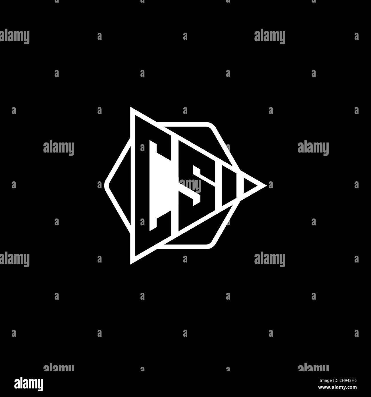 CS Monogram logo letter with triangle play button shape hexagonal rounded. Triangle circle monogram logo, triangle shield logo letter. Stock Vector