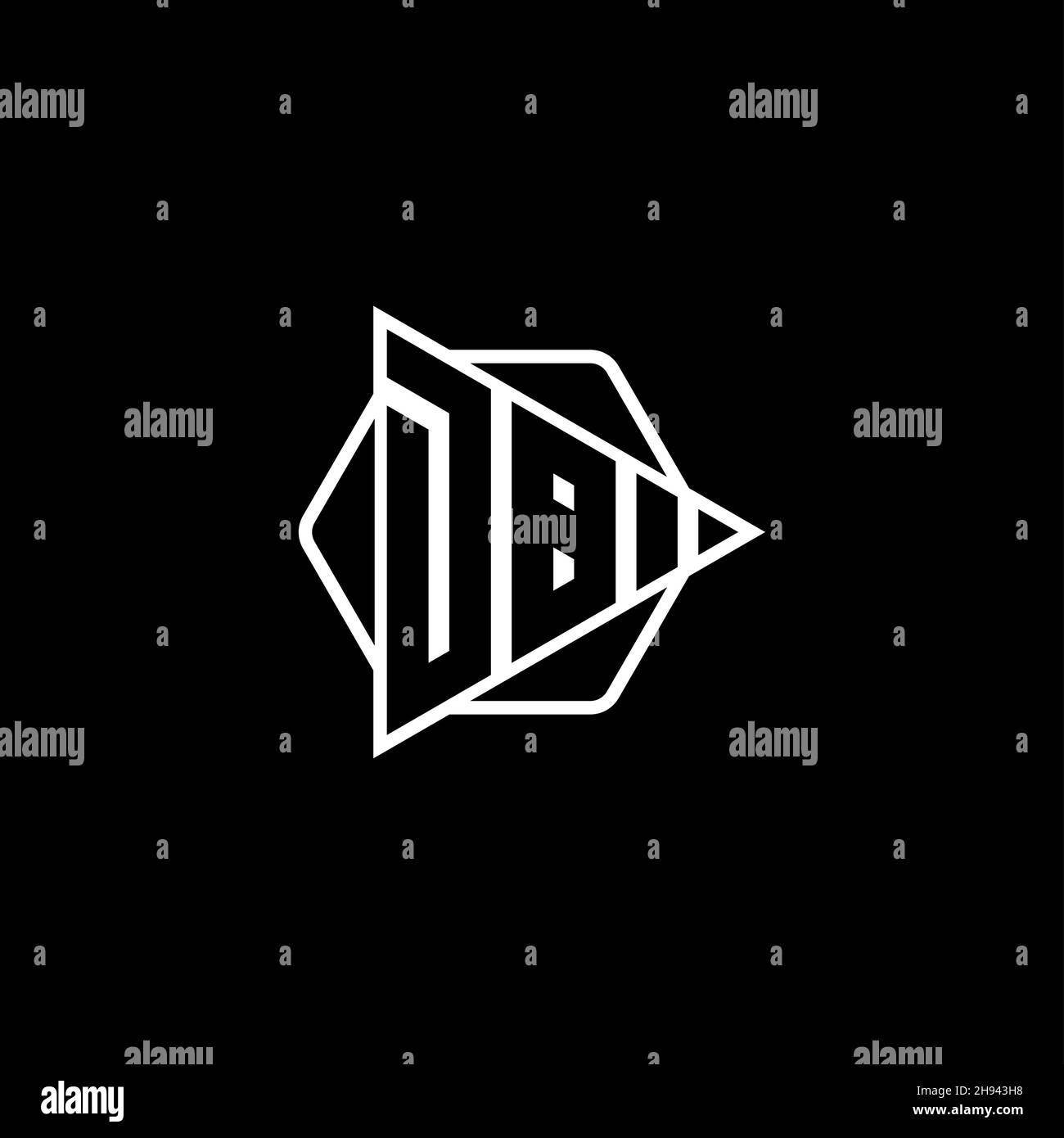 DB Monogram logo letter with triangle play button shape hexagonal rounded. Triangle circle monogram logo, triangle shield logo letter. Stock Vector