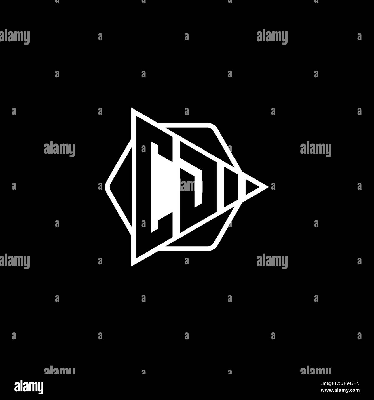 CD Monogram logo letter with triangle play button shape hexagonal rounded. Triangle circle monogram logo, triangle shield logo letter. Stock Vector