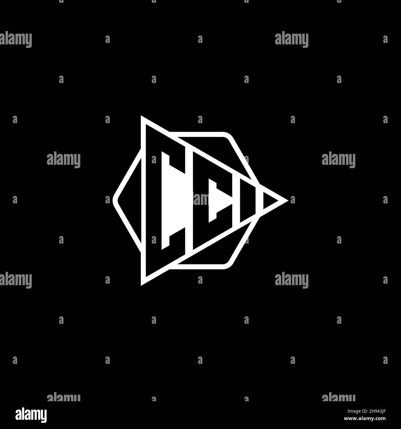 CC Monogram logo letter with triangle play button shape hexagonal rounded. Triangle circle monogram logo, triangle shield logo letter. Stock Vector