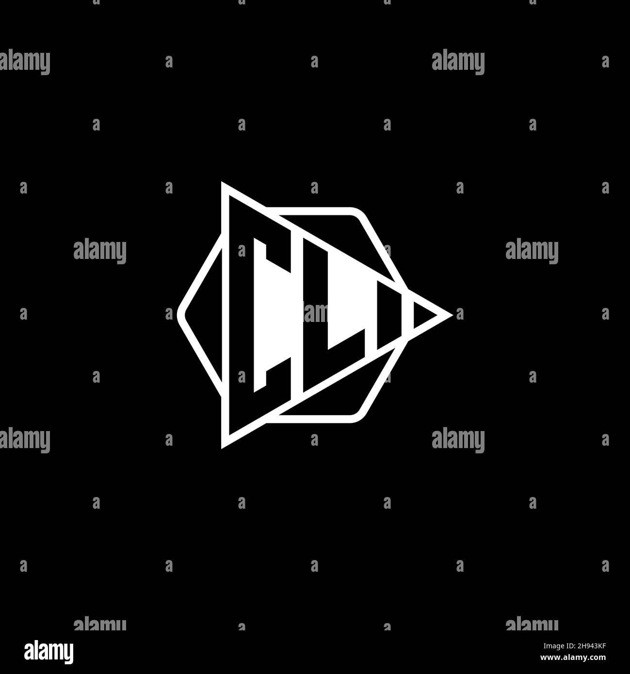 CL Monogram logo letter with triangle play button shape hexagonal rounded. Triangle circle monogram logo, triangle shield logo letter. Stock Vector