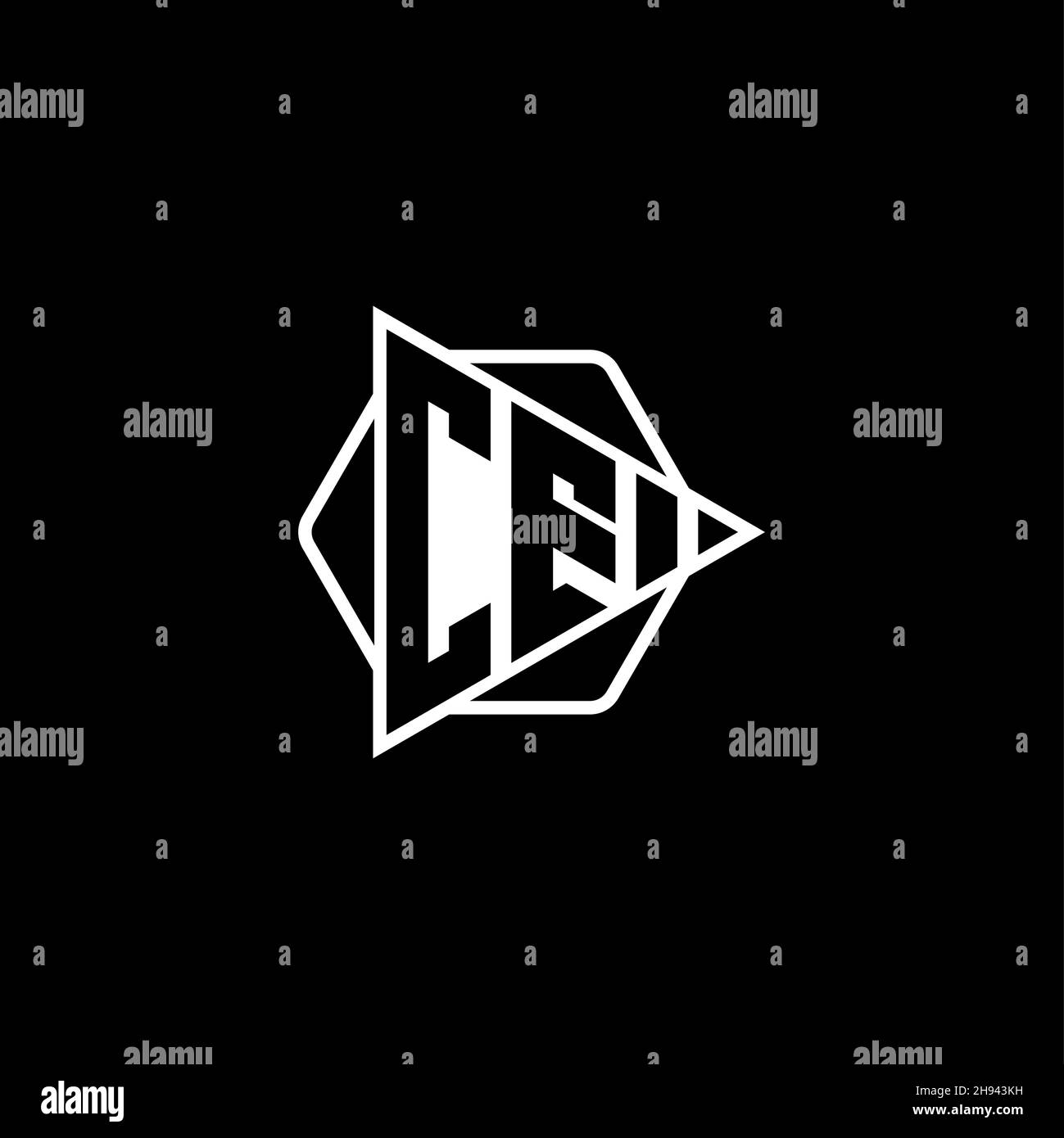 CE Monogram logo letter with triangle play button shape hexagonal rounded. Triangle circle monogram logo, triangle shield logo letter. Stock Vector