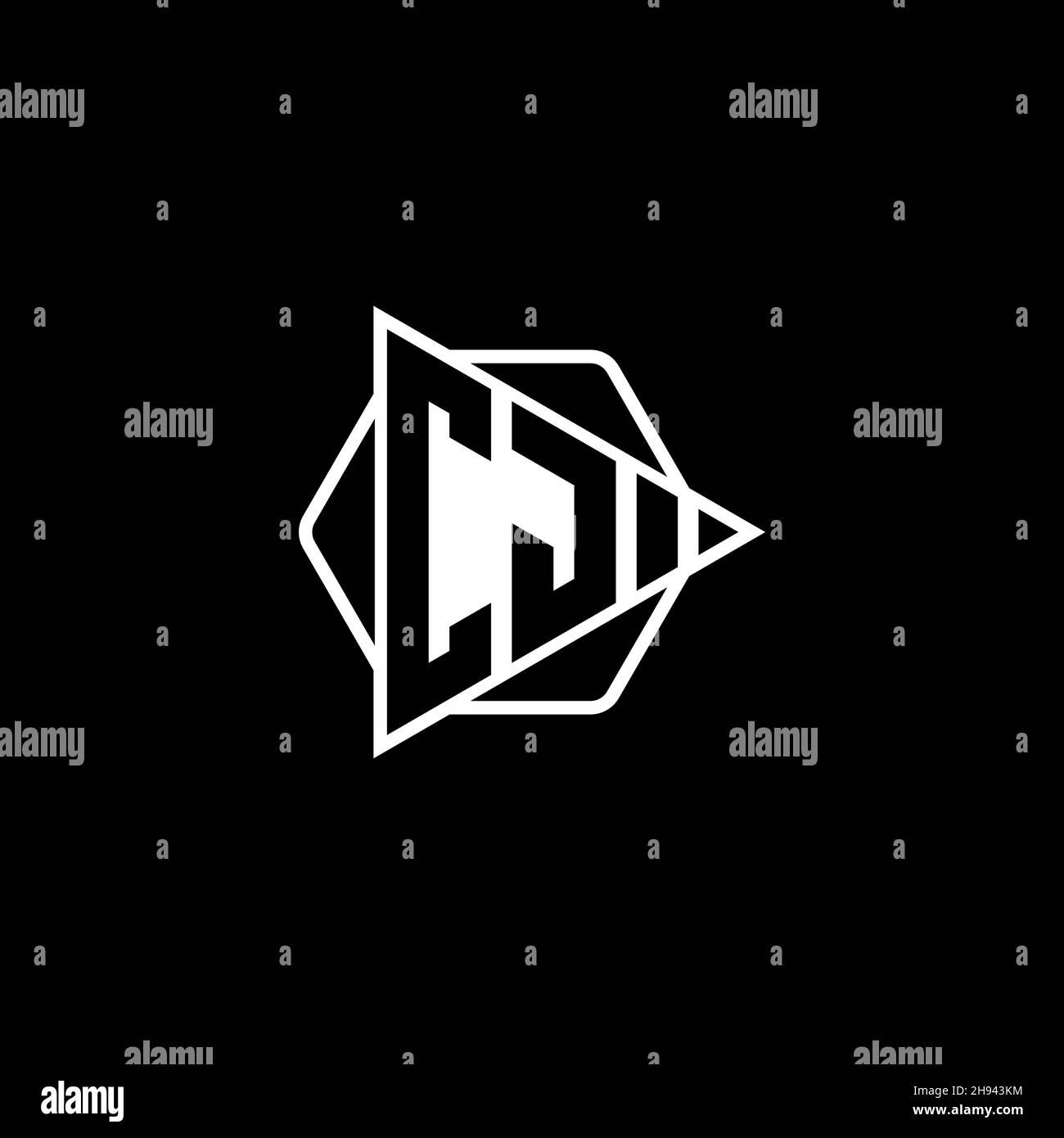 CJ Monogram logo letter with triangle play button shape hexagonal rounded. Triangle circle monogram logo, triangle shield logo letter. Stock Vector