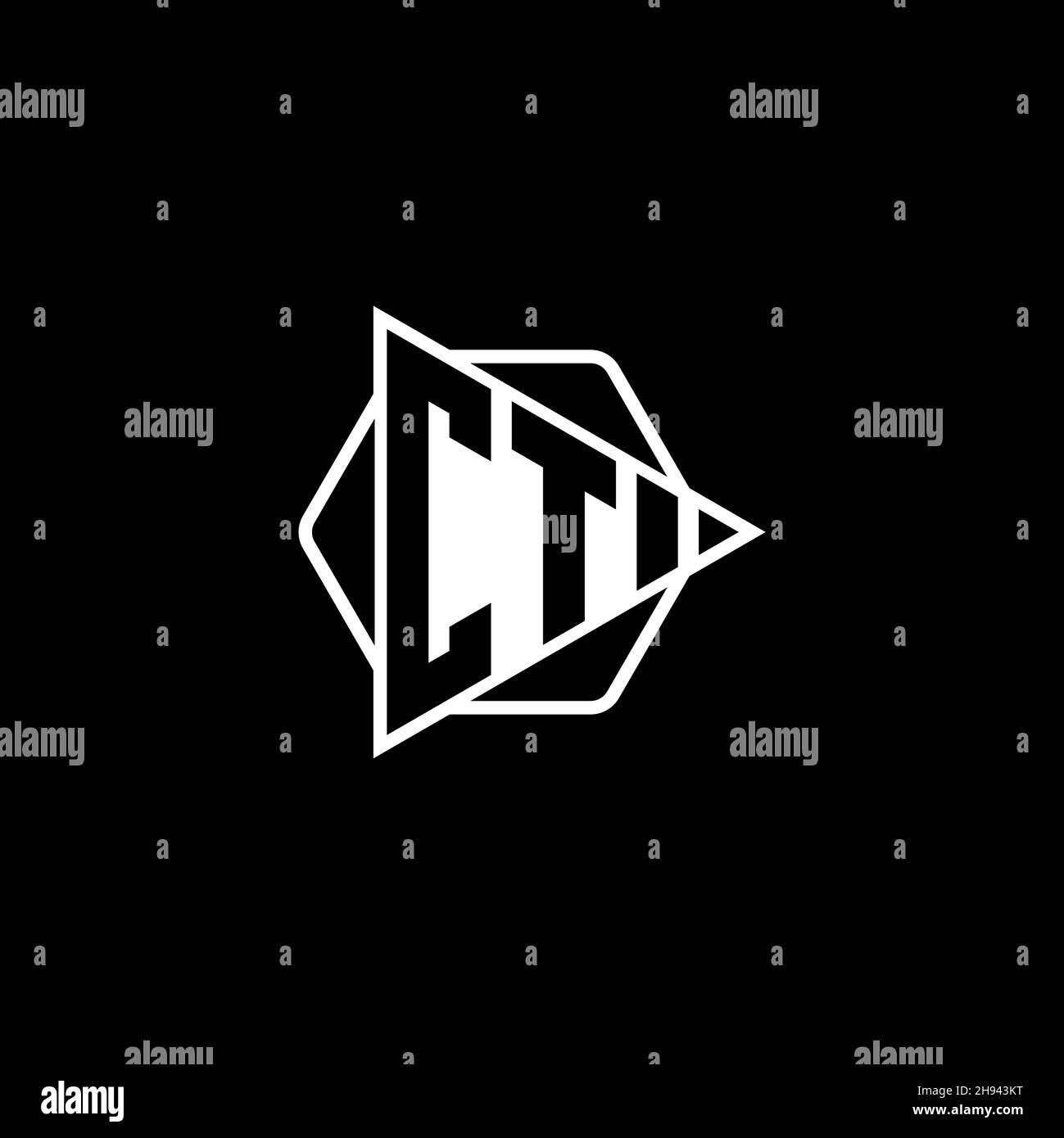 CT Monogram logo letter with triangle play button shape hexagonal rounded. Triangle circle monogram logo, triangle shield logo letter. Stock Vector