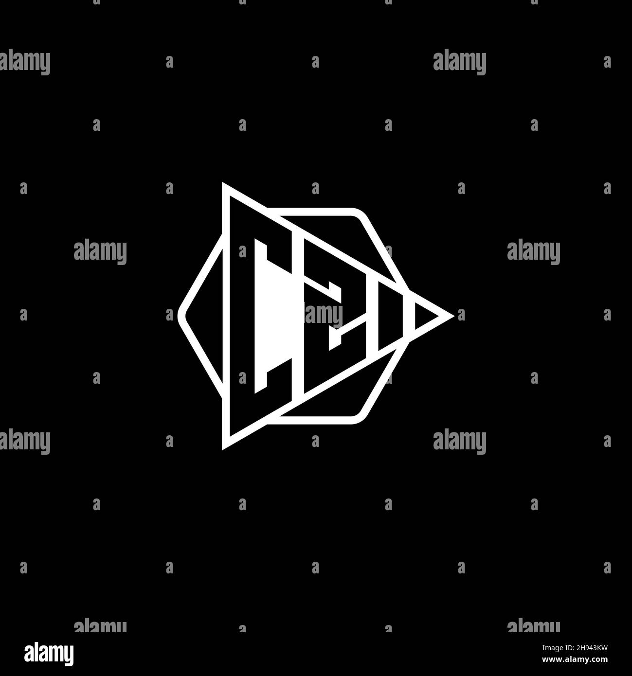 CZ Monogram logo letter with triangle play button shape hexagonal rounded. Triangle circle monogram logo, triangle shield logo letter. Stock Vector