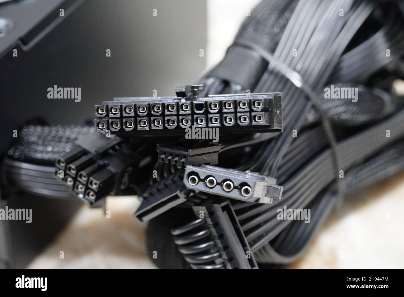 power supply image of a pc wires Stock Photo Alamy