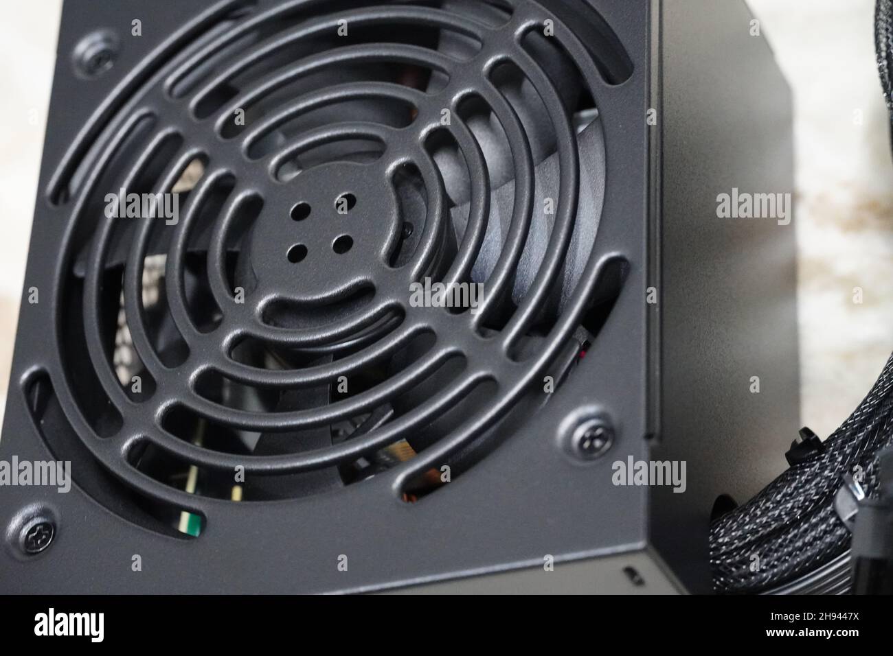 power supply image of a pc closeup fan Stock Photo