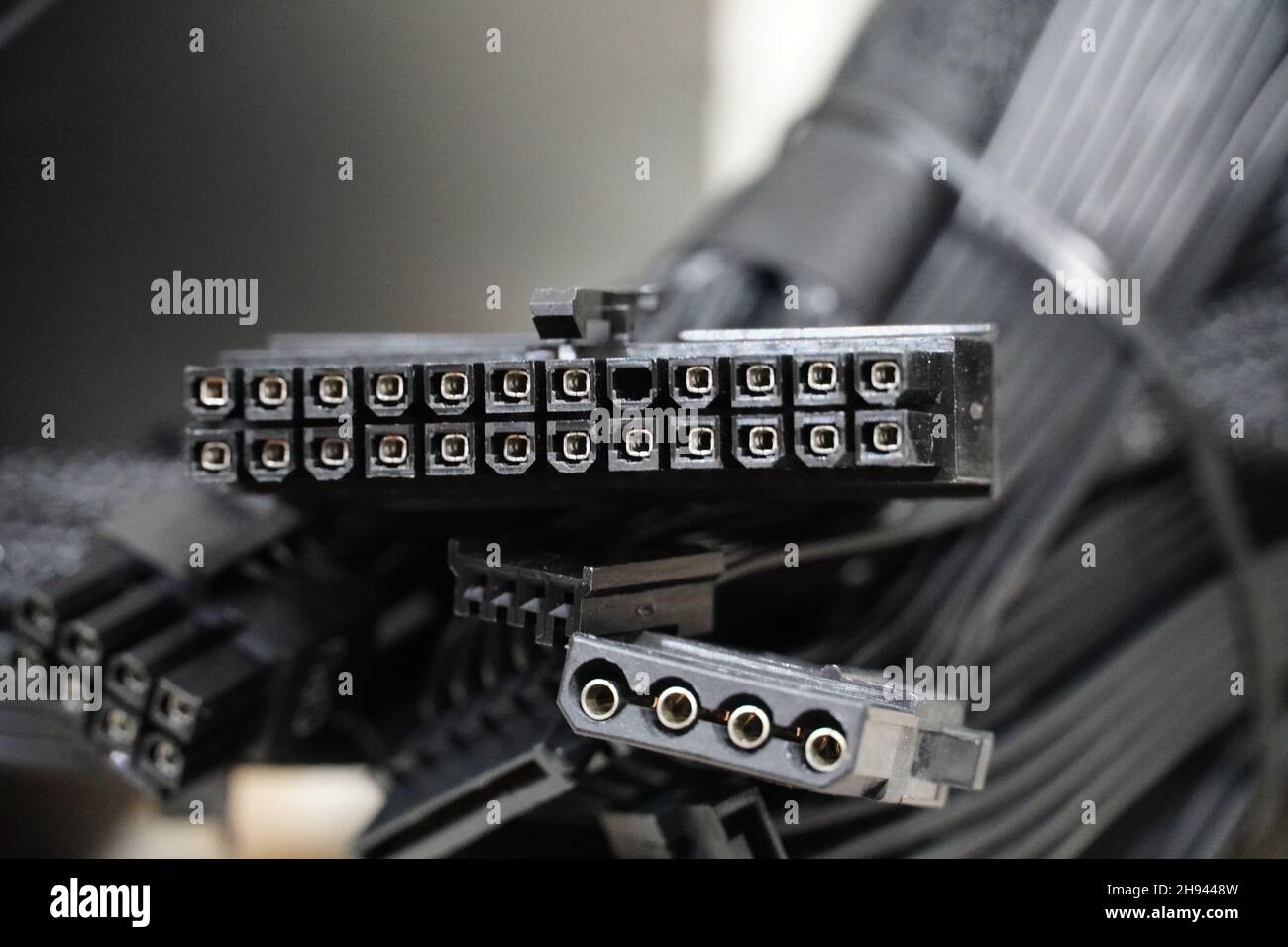 power supply image of a pc wires Stock Photo Alamy